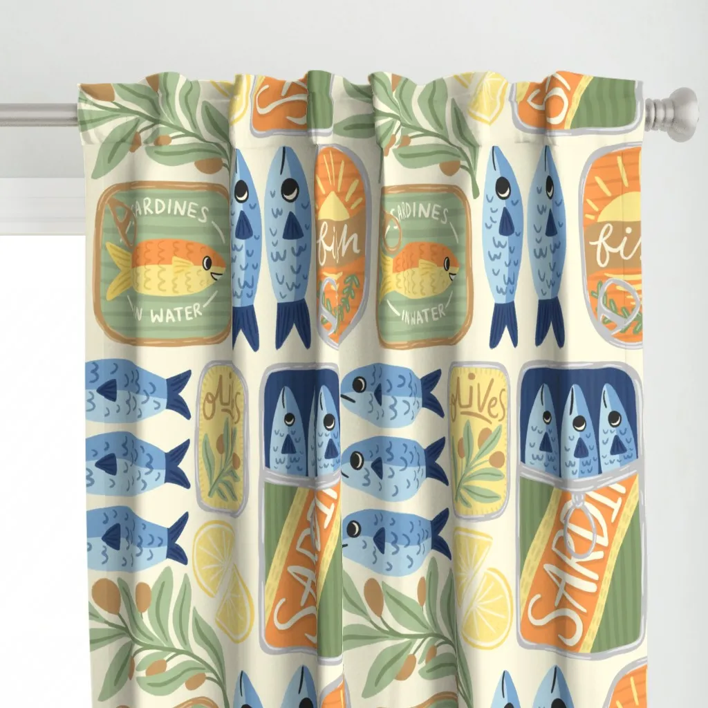 Cute Canned Sardines Curtain Panel - Blue alternate view