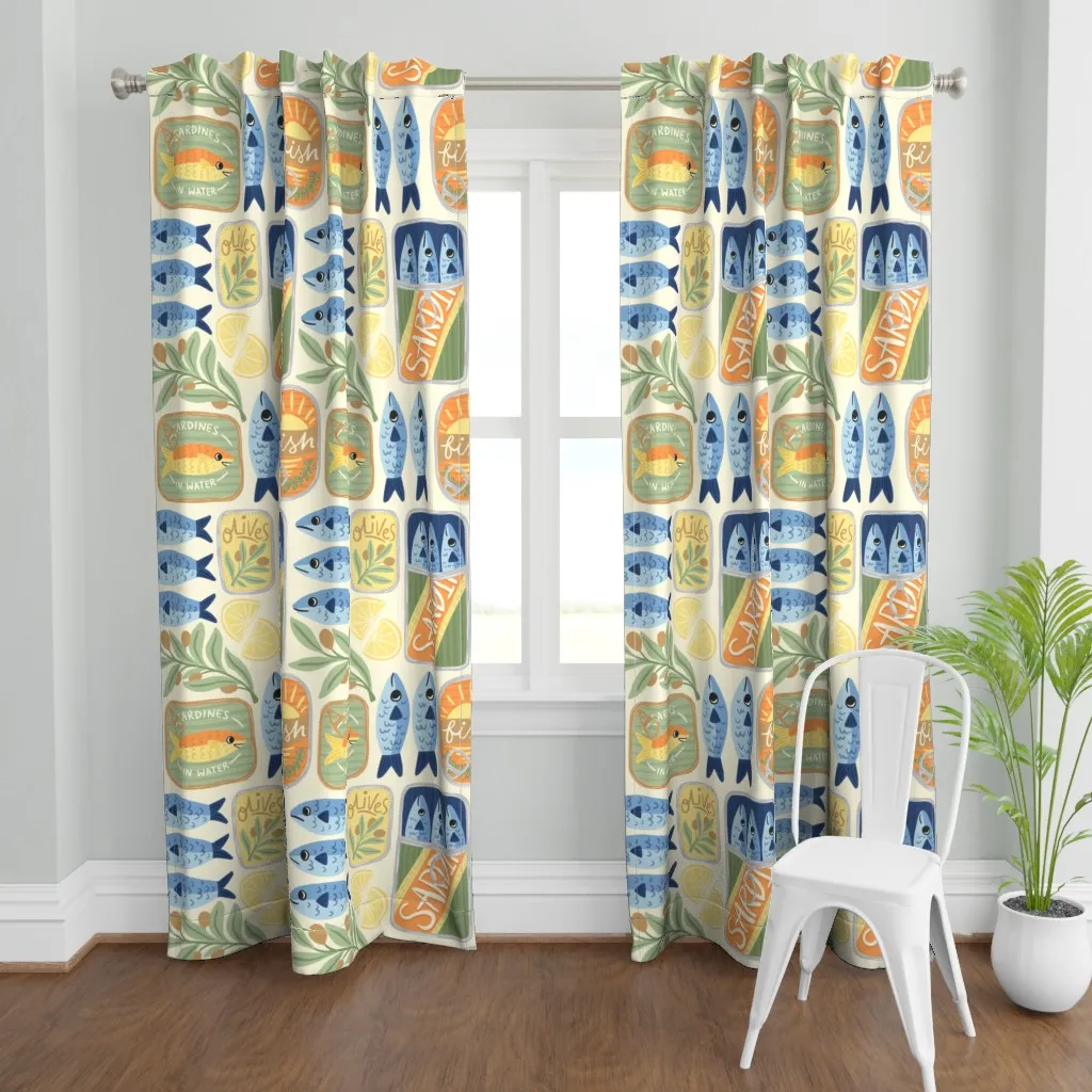 Cute Canned Sardines Curtain Panel - Blue product