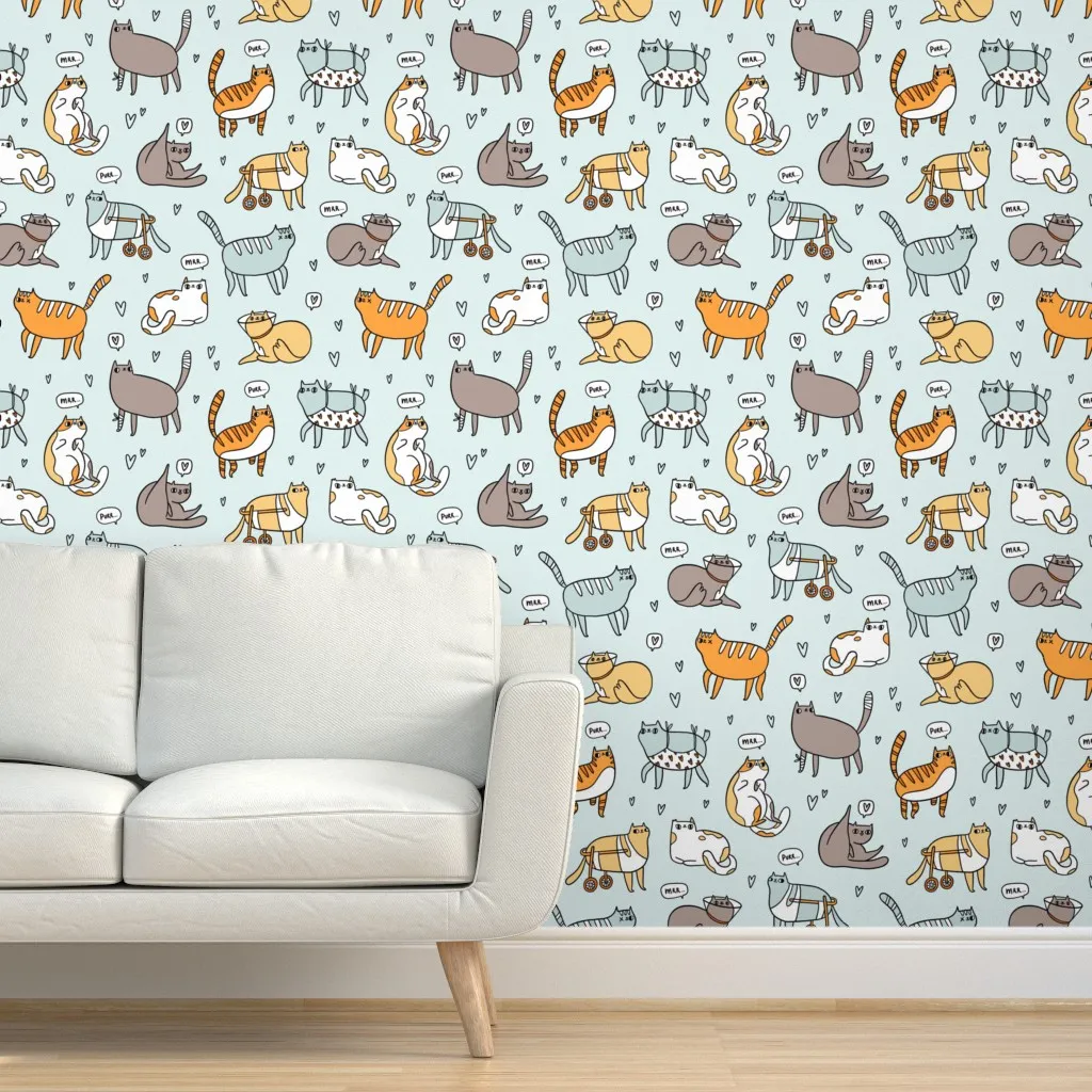 Cute Cats Cartoon Peel and Stick Wallpaper - Orange product