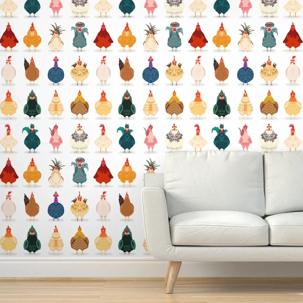 Cute Chicken Peel and Stick Wallpaper - Red product