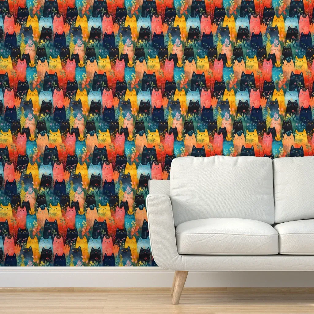 Cute Colorful Cats Rainbow Garden Peel and Stick Wallpaper - Orange product
