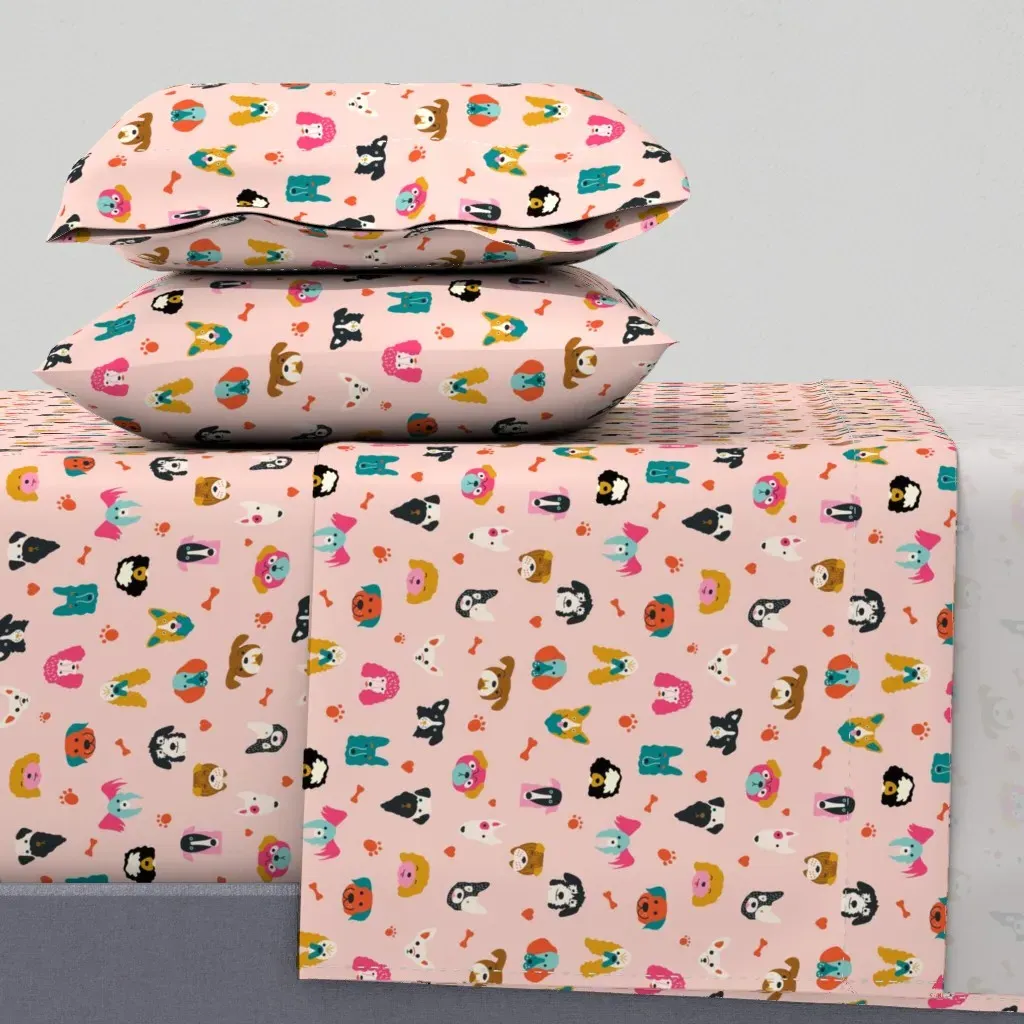 Cute Dog Breeds Full Sheet Set - Pink product
