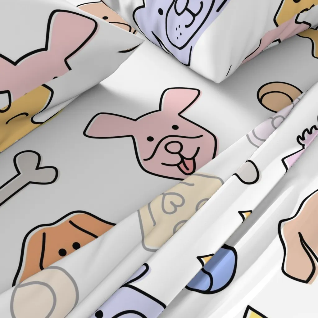 Cute Dog Faces Doodle Pets XL Twin Sheet Set - Pink alternate view
