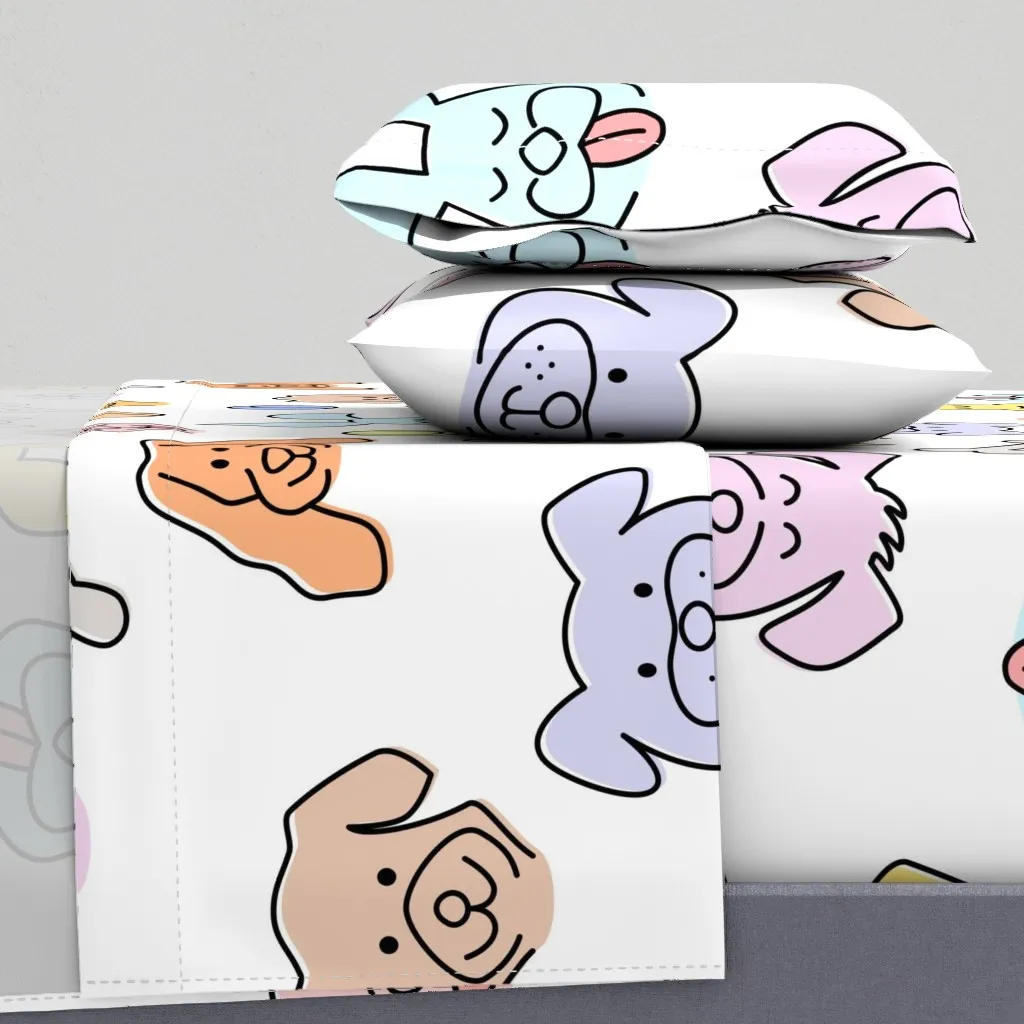 Cute Dog Faces Doodle Pets XL Twin Sheet Set - Pink product