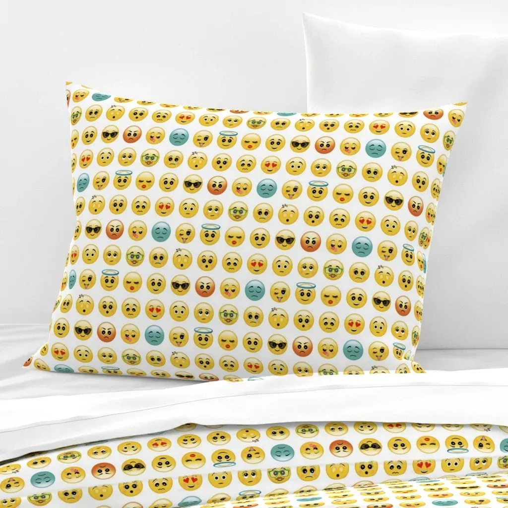 Cute Emojis Standard Knife Edge Cushion Cover - Yellow, Cotton Sateen product