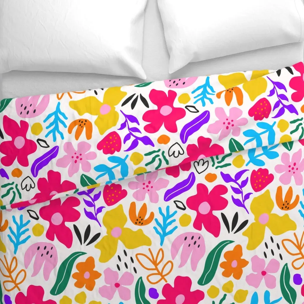 Cute Hand Drawn Kids Floral Duvet Cover - Pink alternate view