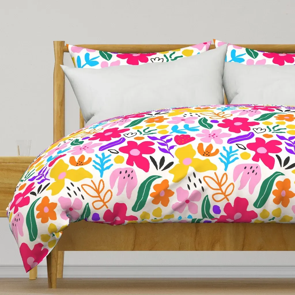 Cute Hand Drawn Kids Floral Duvet Cover - Pink product