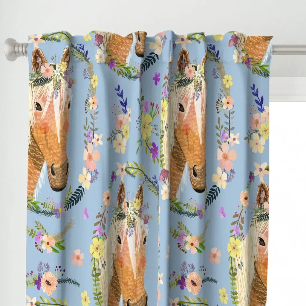 Cute Horse With Flowers Curtain Panel alternate view