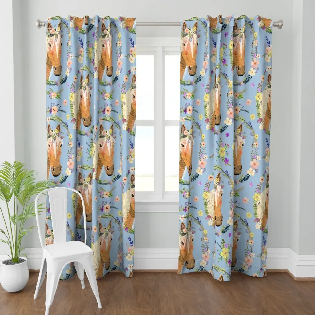 Cute Horse With Flowers Curtain Panel product