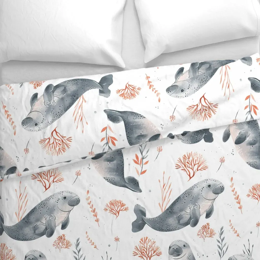 Cute Manatees Duvet Cover - Gray-Blue alternate view