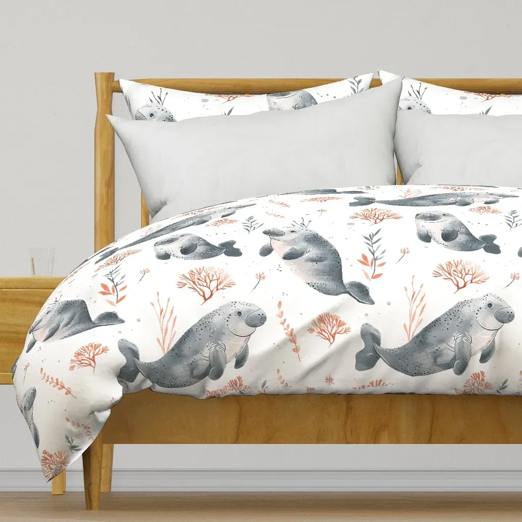 Cute Manatees Duvet Cover - Gray-Blue product