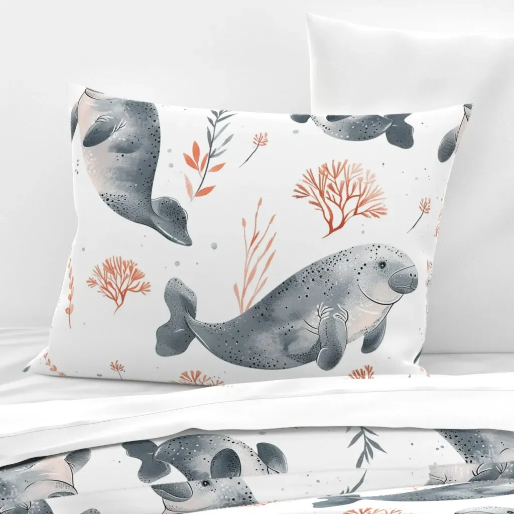 Cute Manatees Standard Knife Edge Pillow Cover - Gray-Blue, Cotton Sateen product