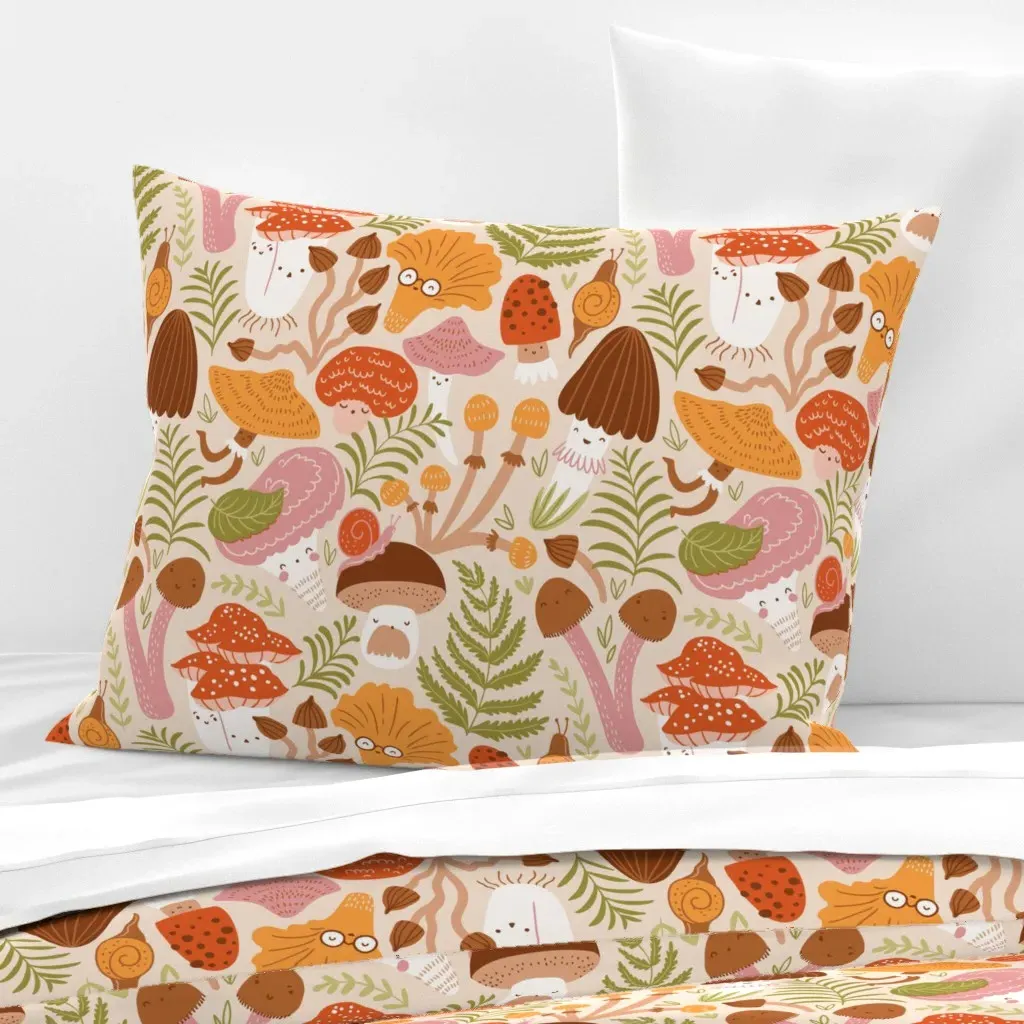 Cute Mushrooms Standard Knife Edge Cushion Cover - Orange, Cotton Sateen product