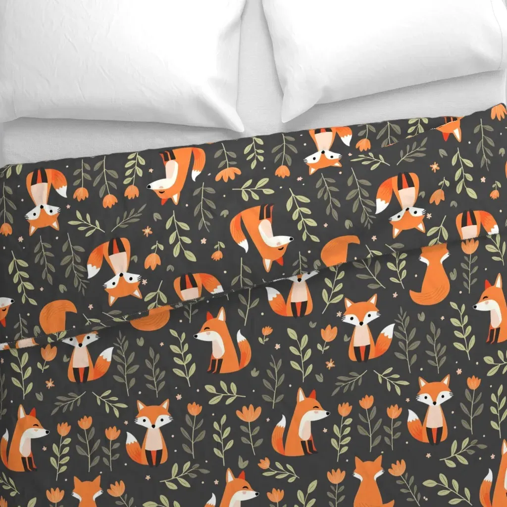 Cute Orange Foxes With Leaves Duvet Cover - Orange alternate view