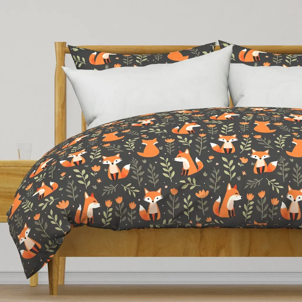 Cute Orange Foxes With Leaves Duvet Cover - Orange product