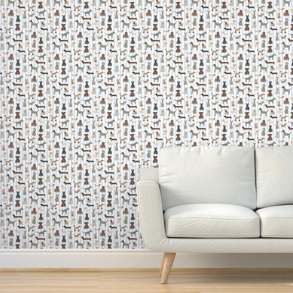 Cute Painted Dogs Stripe Peel and Stick Wallpaper - Light Blue product
