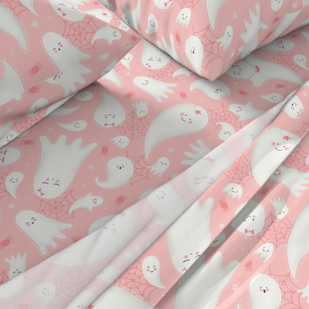 Cute Pastel Halloween Ghosts Twin Sheet Set - Pink alternate view