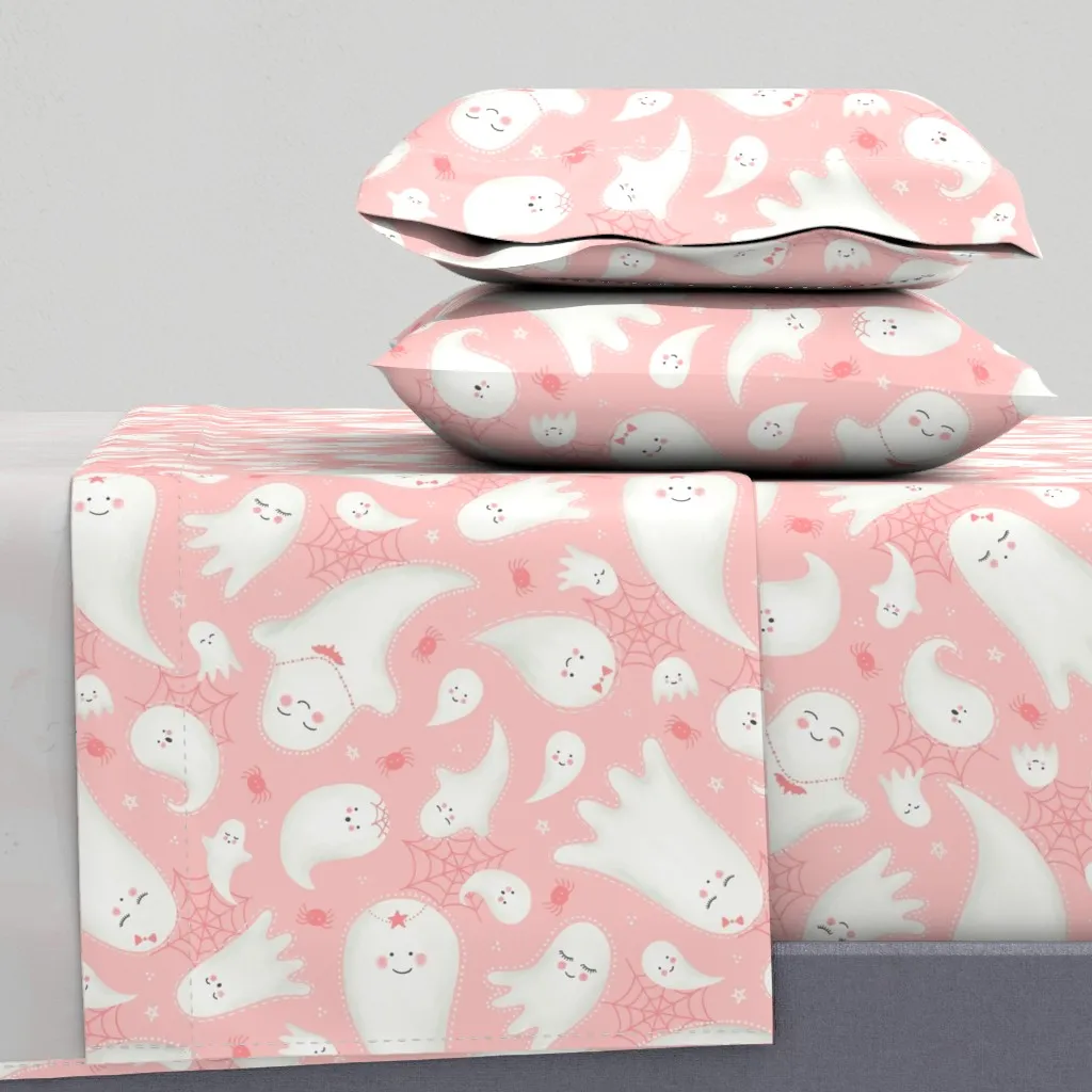 Cute Pastel Halloween Ghosts Twin Sheet Set - Pink product