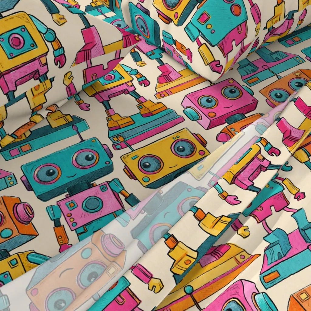 Cute Retro Toy Robot King Sheet Set - Orange alternate view