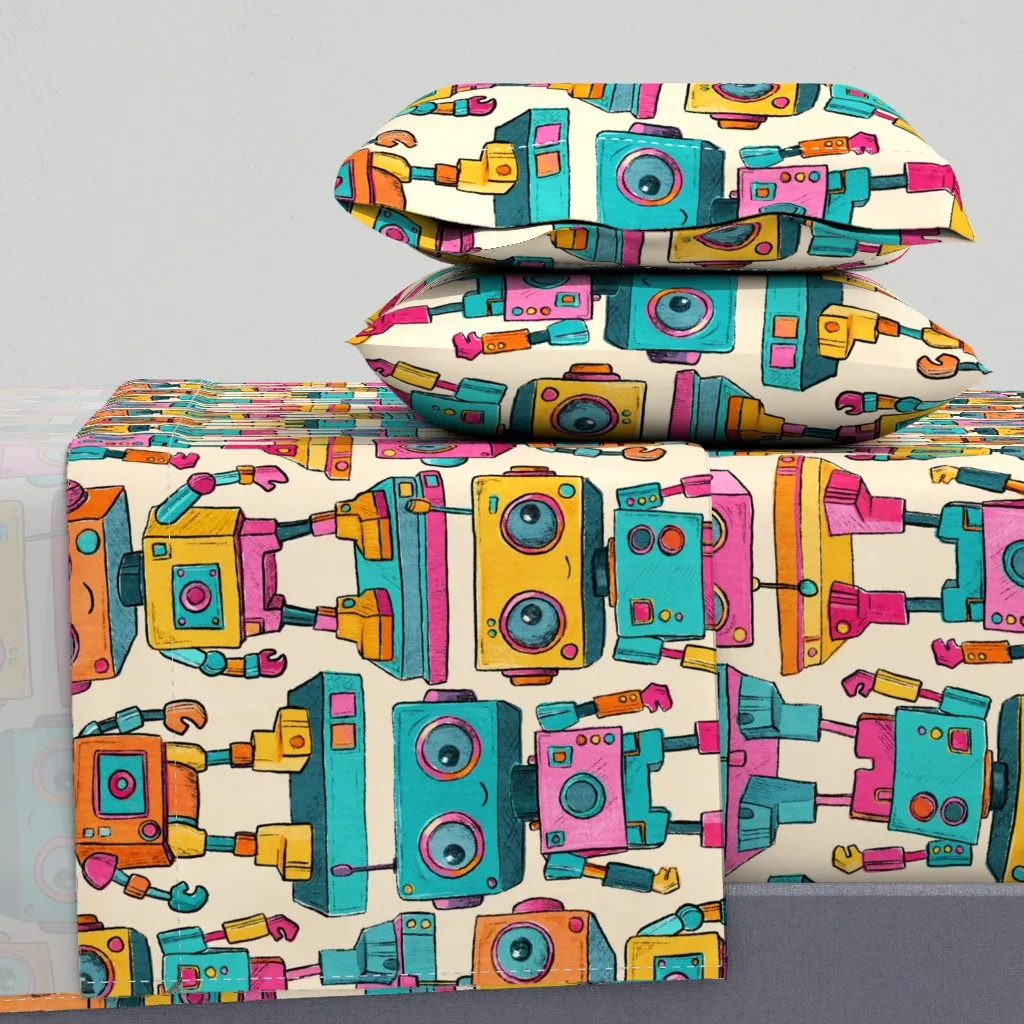 Cute Retro Toy Robot King Sheet Set - Orange product