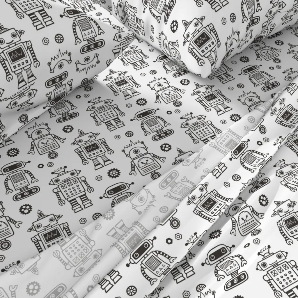 Cute Robots Coloring Full Sheet Set - Black alternate view
