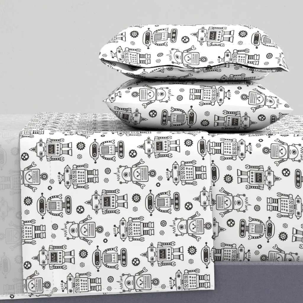 Cute Robots Coloring Full Sheet Set - Black product