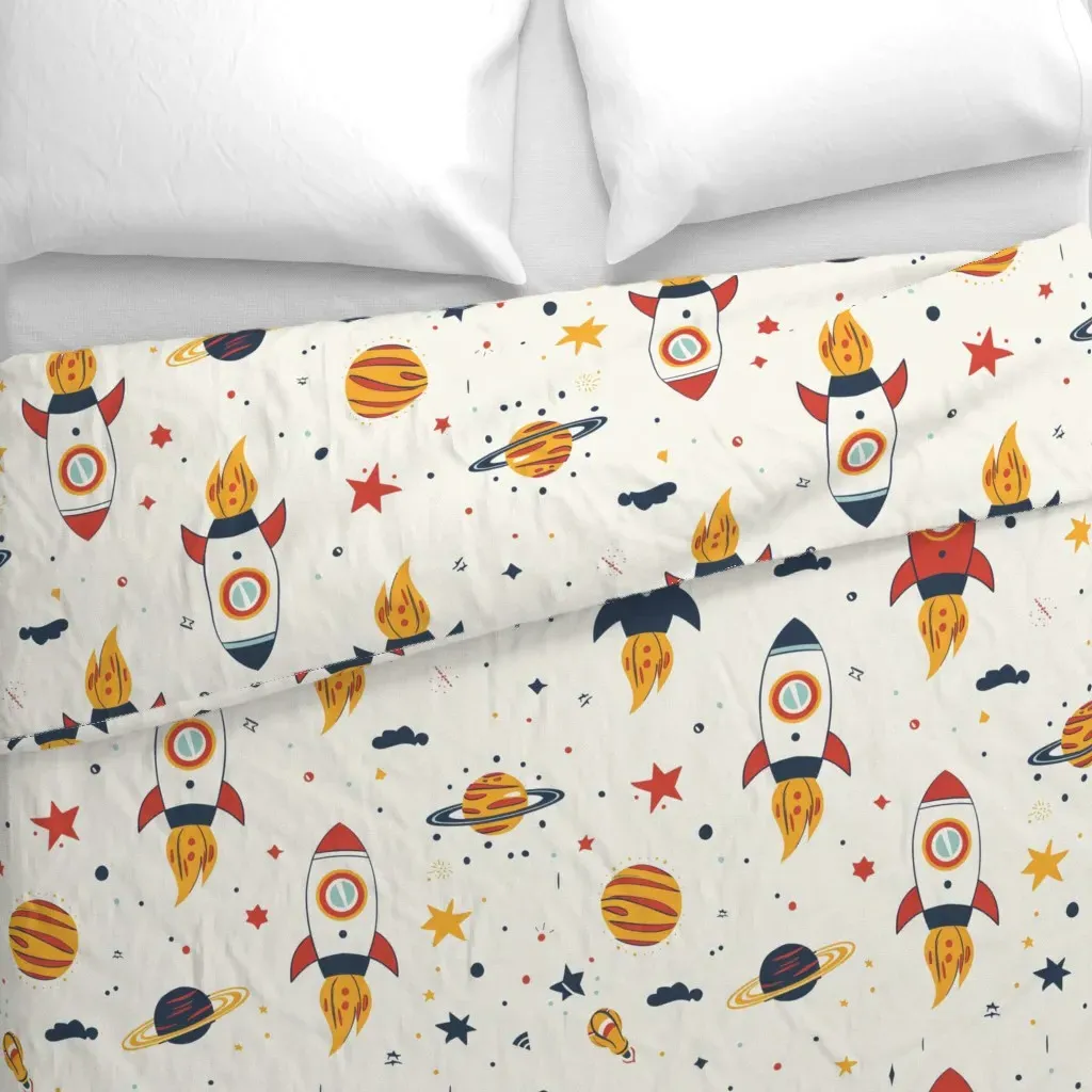 Cute Rockets & Planets Duvet Cover - Red alternate view