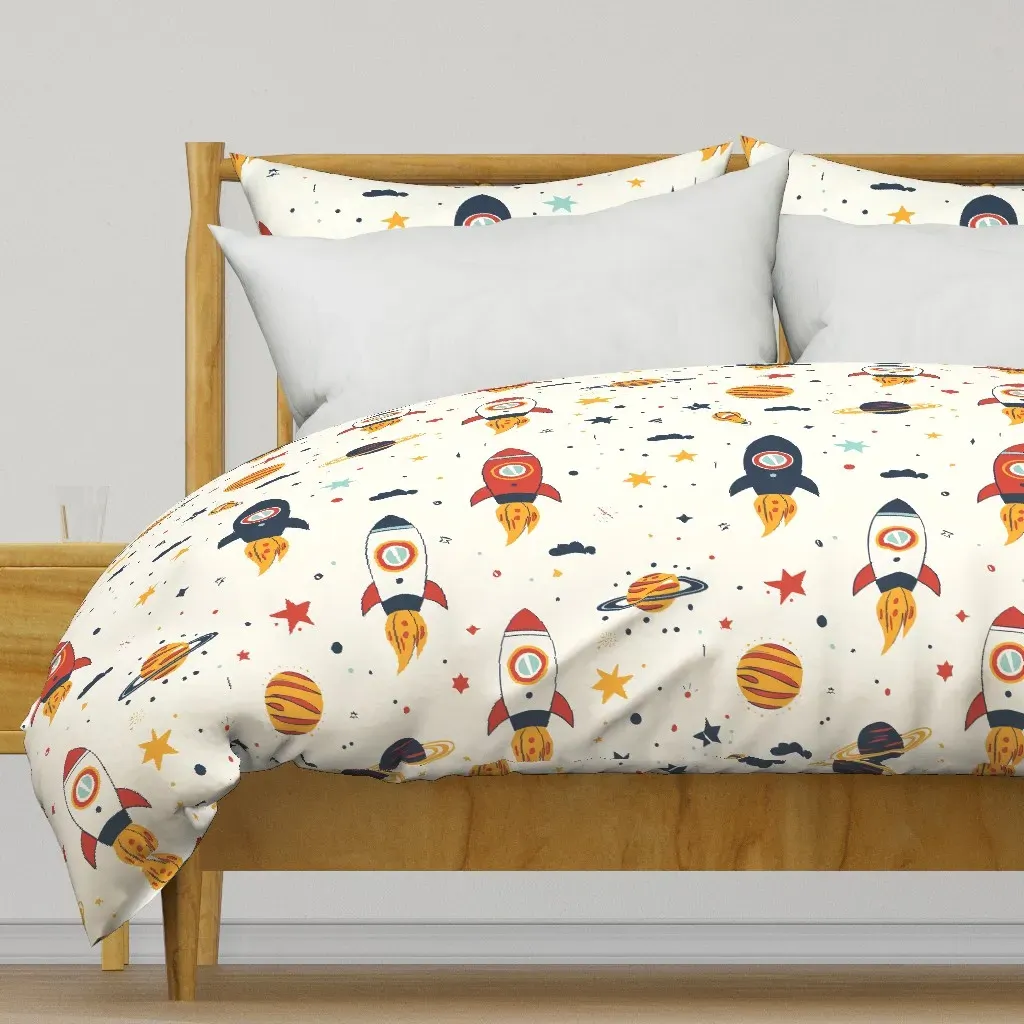 Cute Rockets & Planets Duvet Cover - Red product