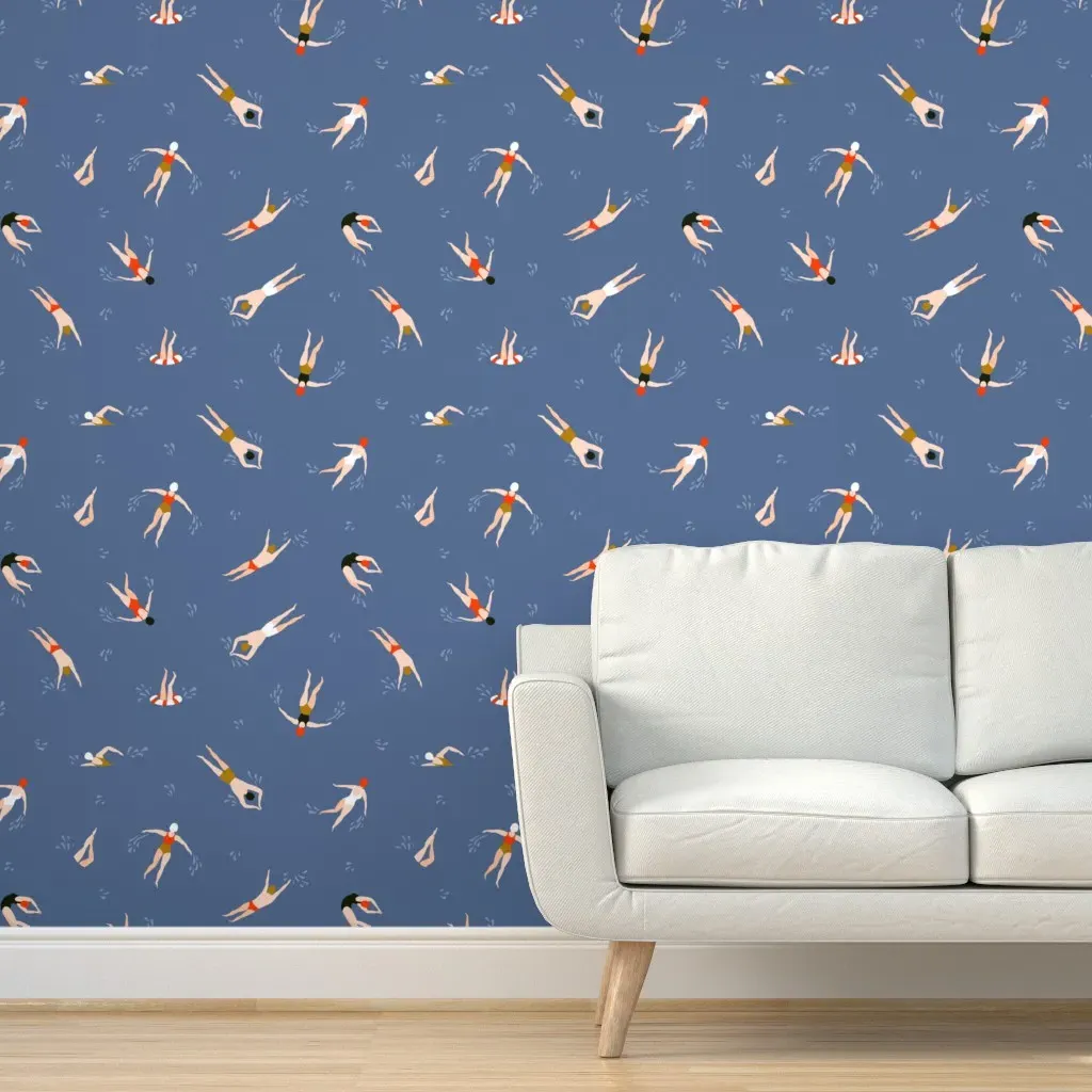 Cute Swimmers Peel and Stick Wallpaper - Blue product