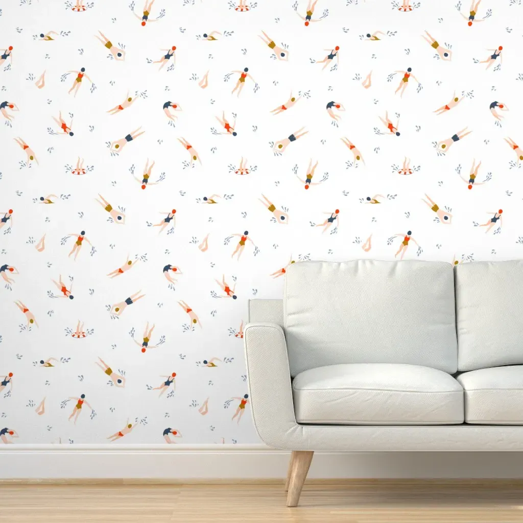 Cute Swimmers Peel and Stick Wallpaper - White product