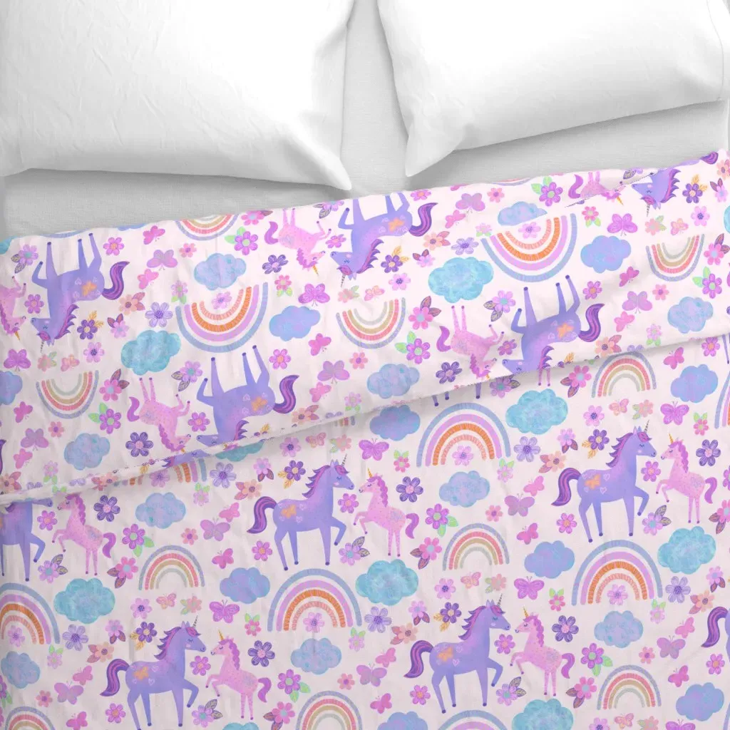 Cute Unicorn And Baby Unicorn Duvet Cover - Lavender alternate view