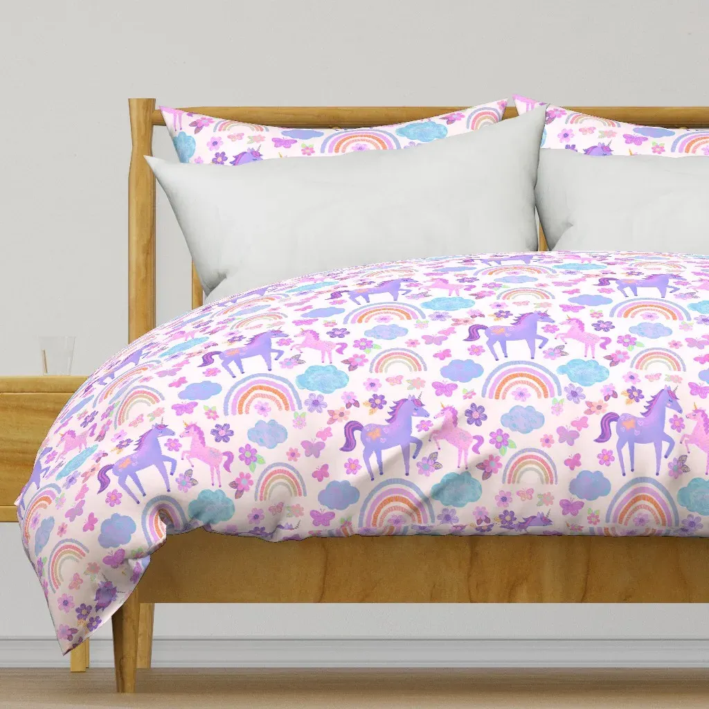 Cute Unicorn And Baby Unicorn Duvet Cover - Lavender product