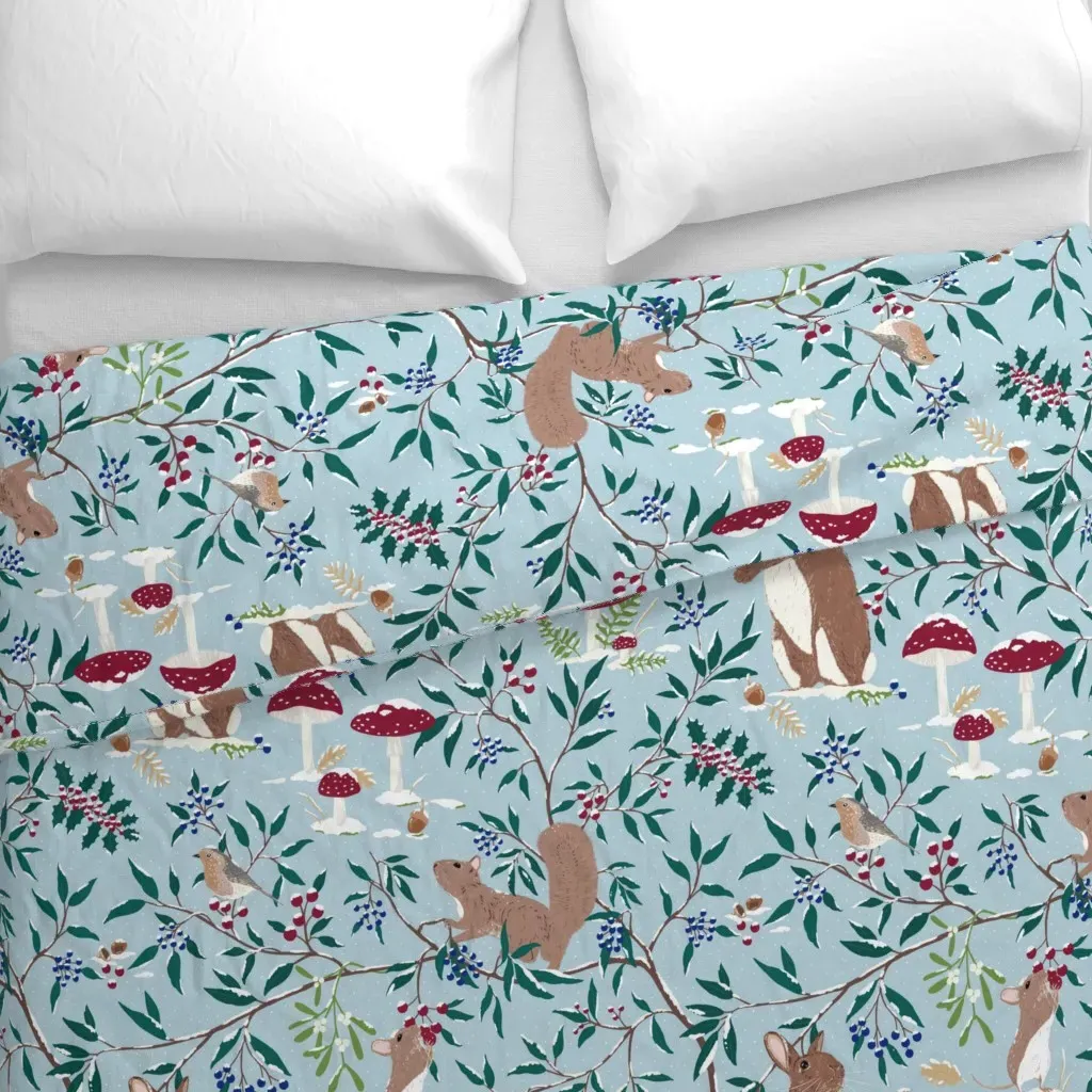 Cute Woodland Animals Large Duvet Cover - Green alternate view