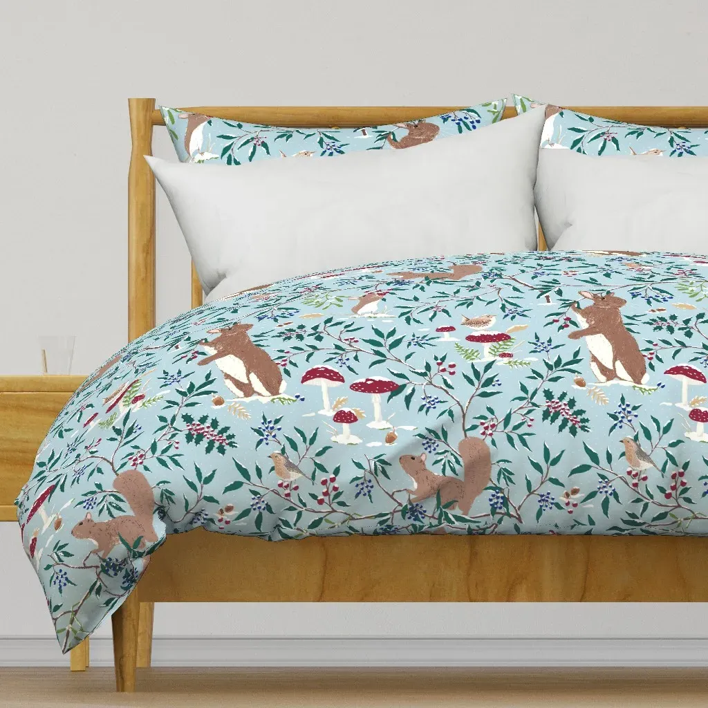 Cute Woodland Animals Large Duvet Cover - Green product