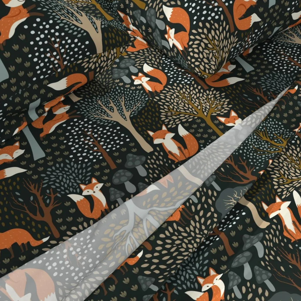 Cute Woodland Fox Queen Sheet Set - Orange alternate view