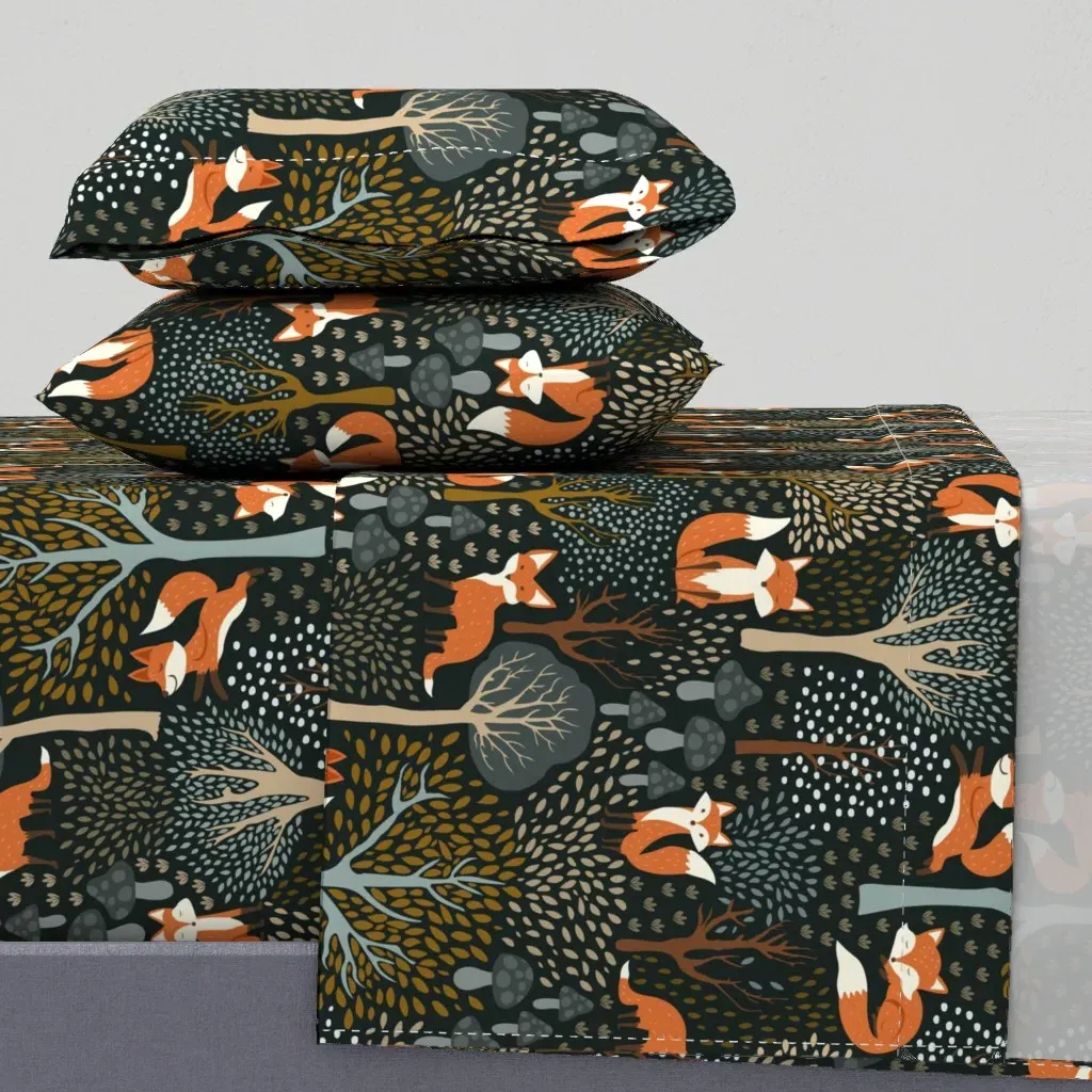 Cute Woodland Fox Queen Sheet Set - Orange product