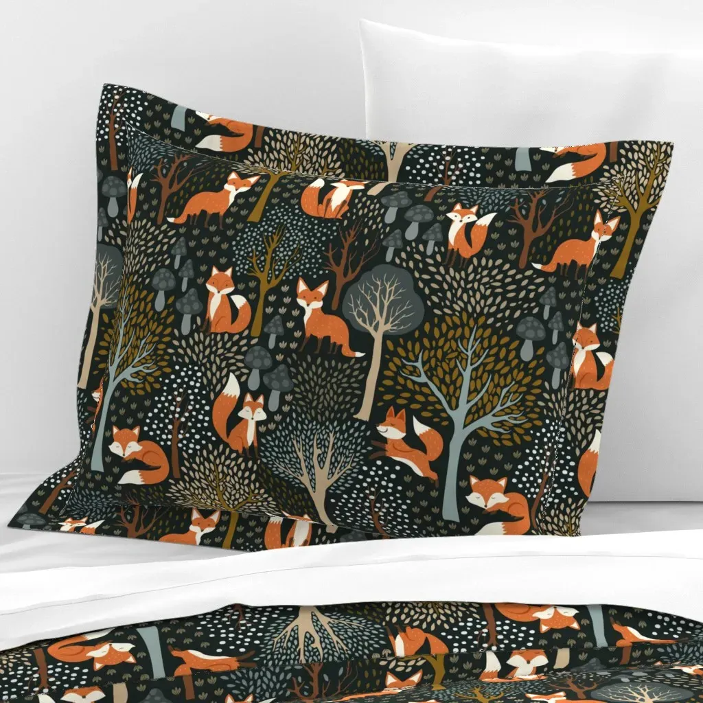 Cute Woodland Fox Standard Flanged Pillow Sham - Orange, Cotton Sateen product