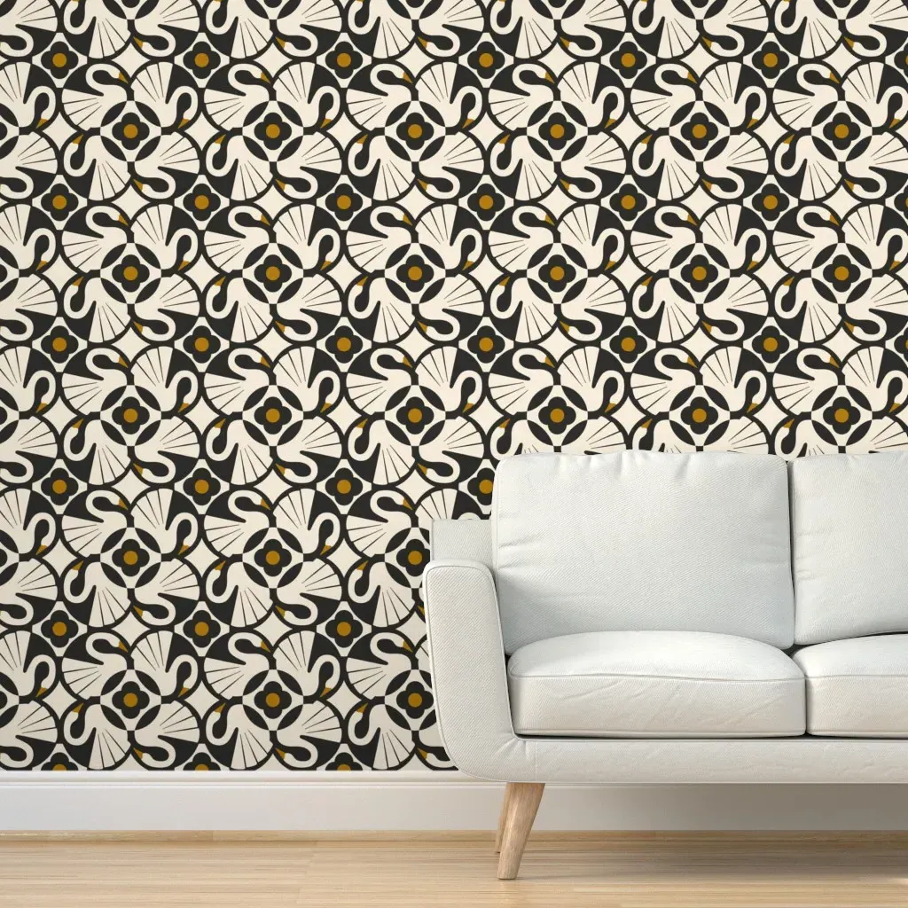 Cygnet Circle Peel and Stick Wallpaper - Black Gold product