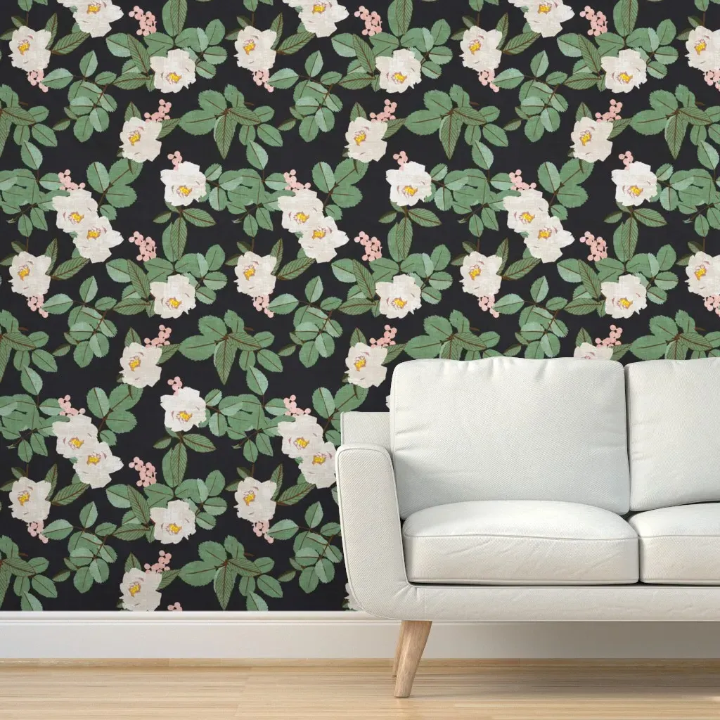 Cyprus Magnolia Peel and Stick Wallpaper - Green, Black, White product