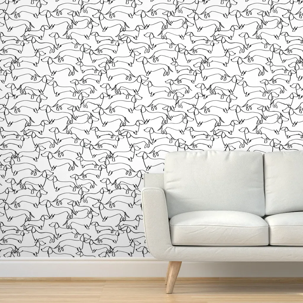 Dachshund Pattern Peel and Stick Wallpaper - White, Black product
