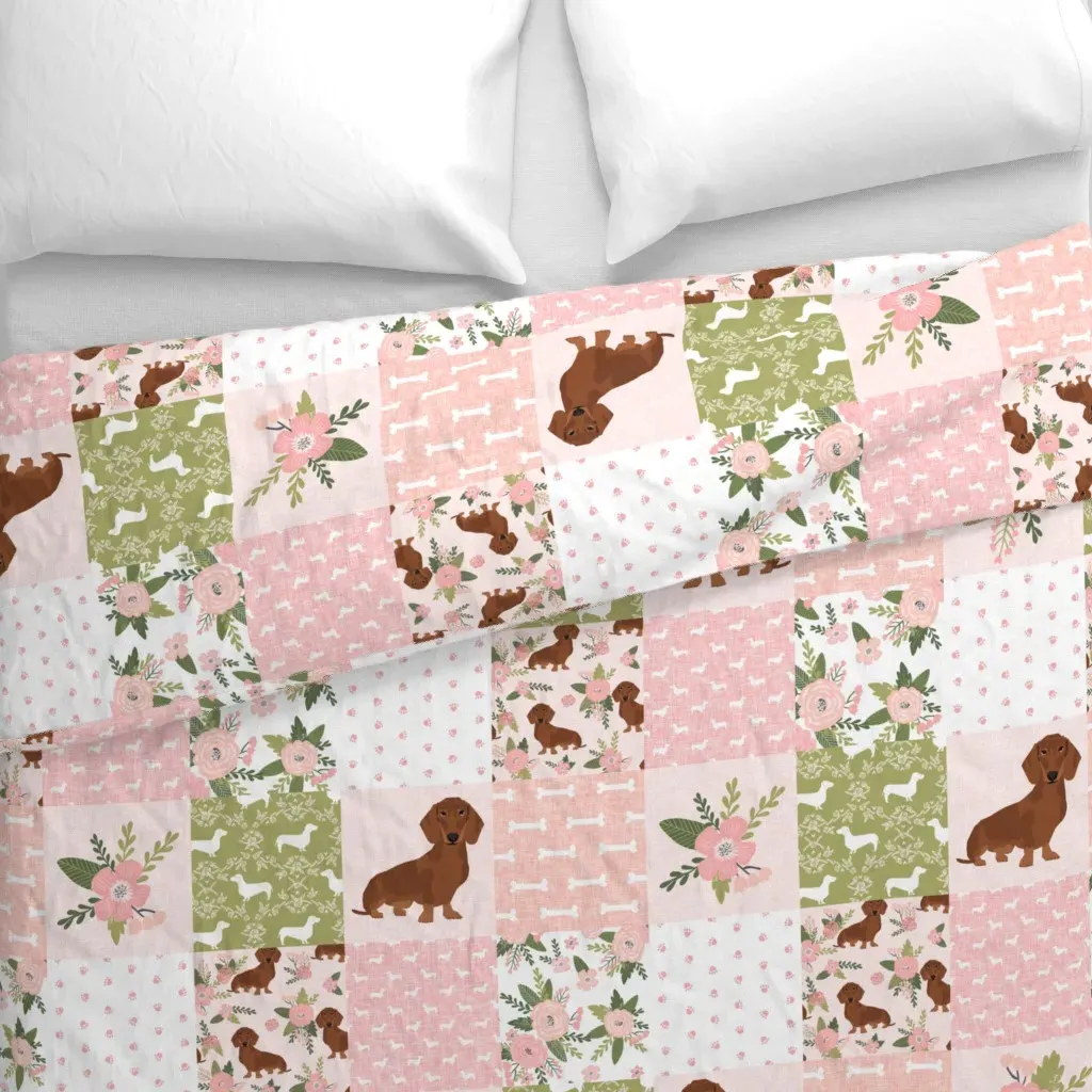 Dachshund Pet Quilt D Red Coat Duvet Cover - Pink alternate view