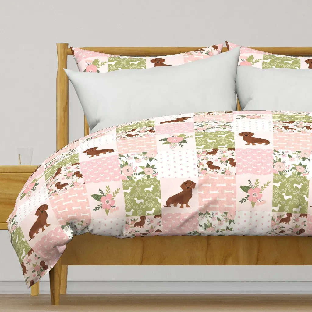 Dachshund Pet Quilt D Red Coat Duvet Cover - Pink product