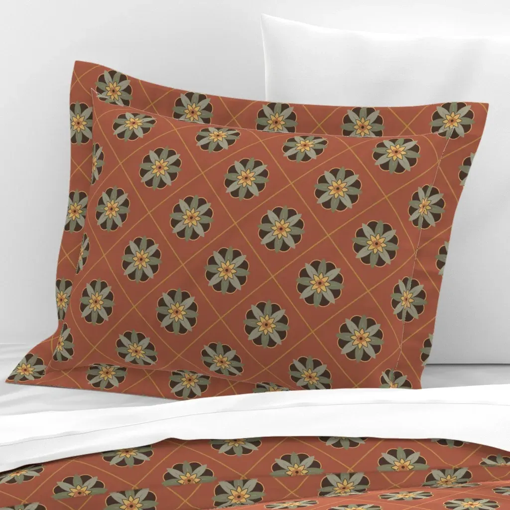 Daffodil Medallion Standard Flanged Cushion Cover - Terracotta, Cotton Sateen product