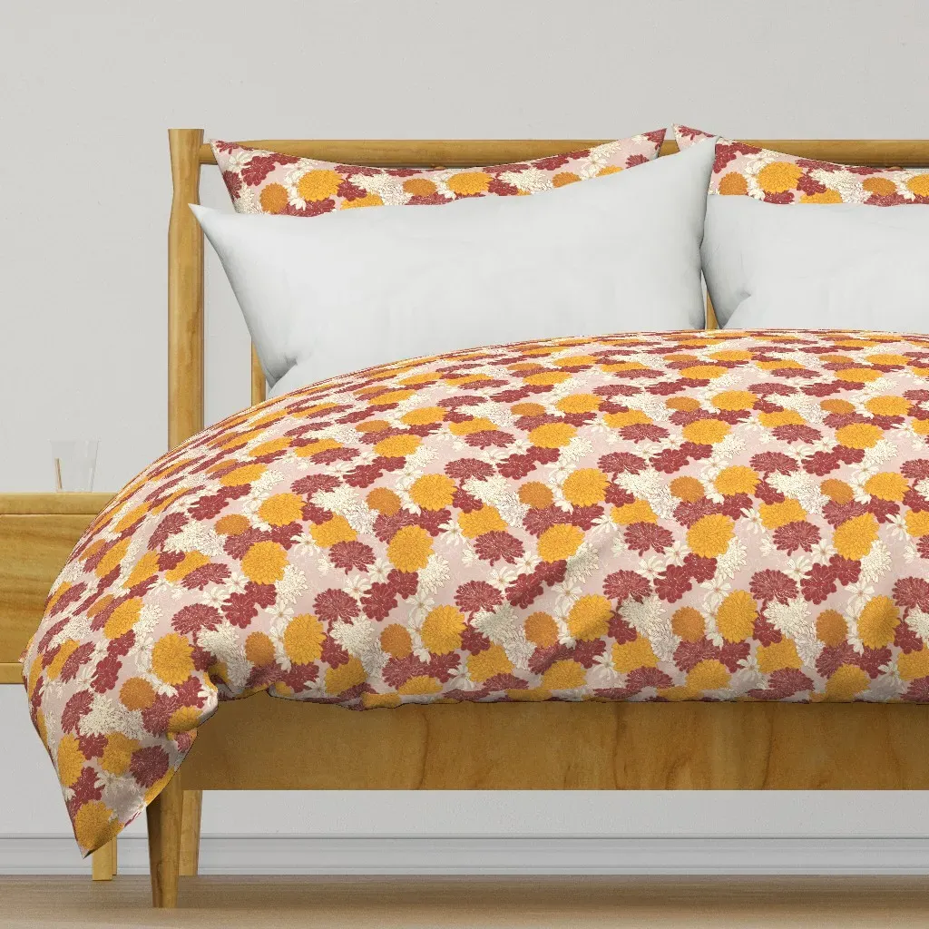Dahlia Cosmos and Zinnia Duvet Cover - Burgundy product