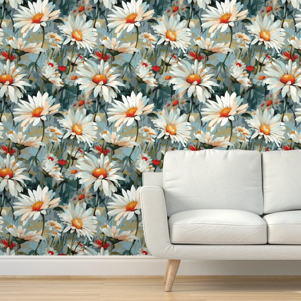 Daisies Field Peel and Stick Wallpaper - White product