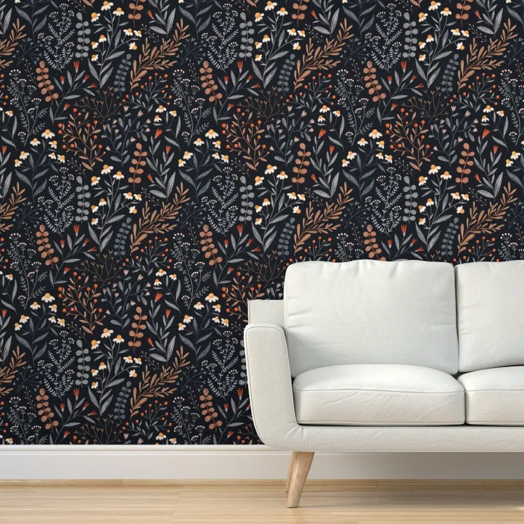 Daisy and Wildflowers Peel and Stick Wallpaper - Dark Gray, Navy product