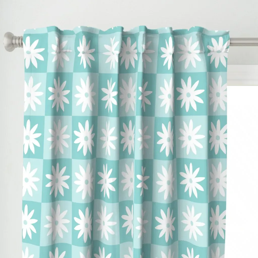 Daisy Checkerboard Blocks Curtain Panel - White alternate view