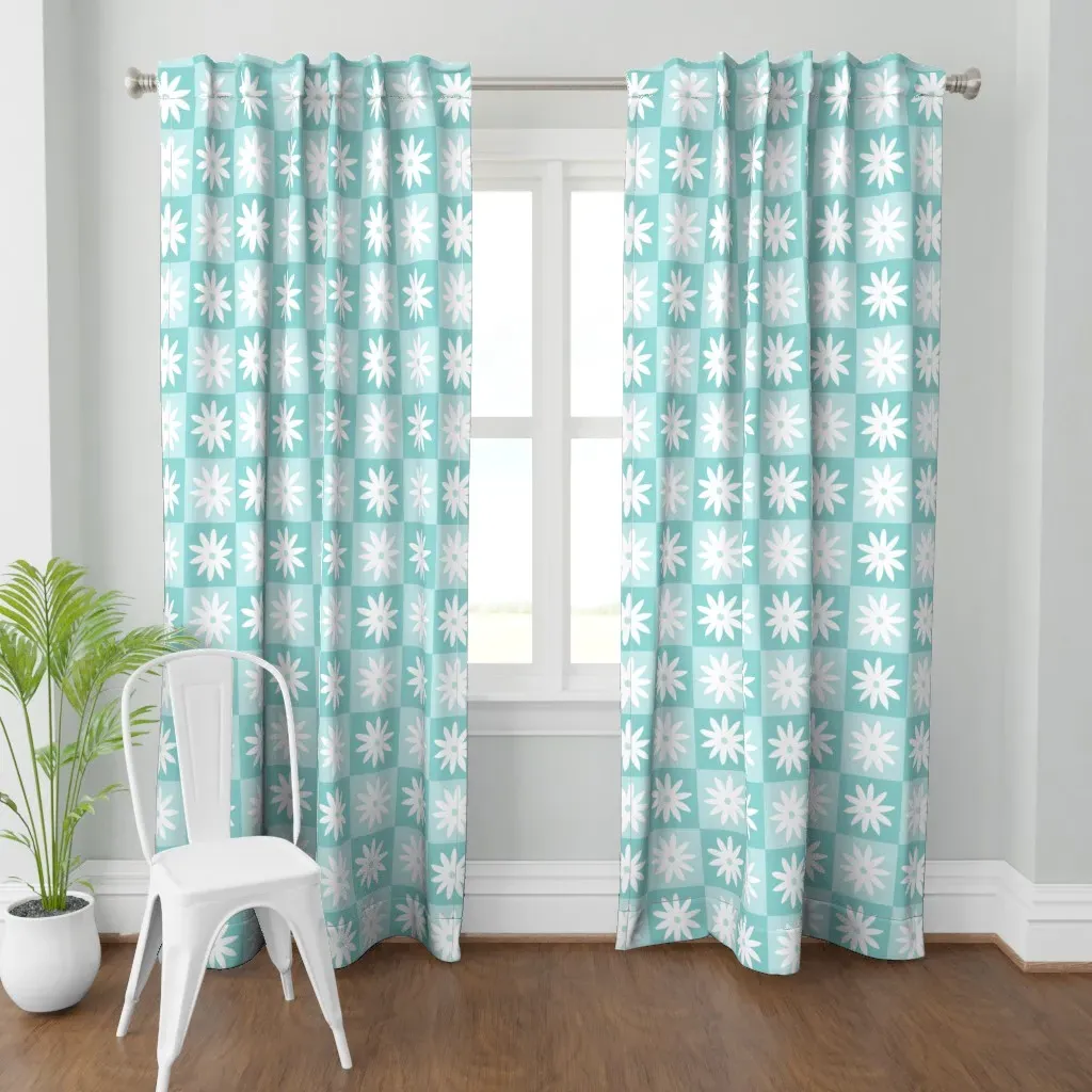 Daisy Checkerboard Blocks Curtain Panel - White product