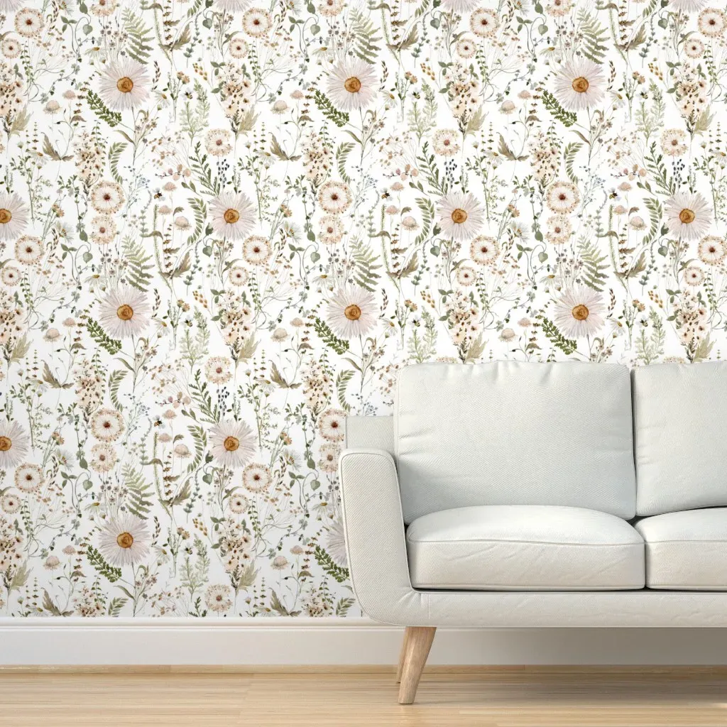 Daisy Dandelion Wildflower Meadow Peel and Stick Wallpaper - Beige product