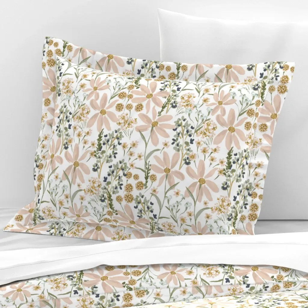 Daisy Dreams Standard Flanged Pillowcase - Blush Pink, Cotton Sateen product
